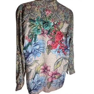 Aratta Silent Journey Womens Paisley Floral Embroidered Button Down Shirt